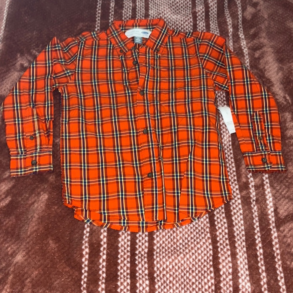 NWT Old Navy Button Down Orange Plaid size 5 XS